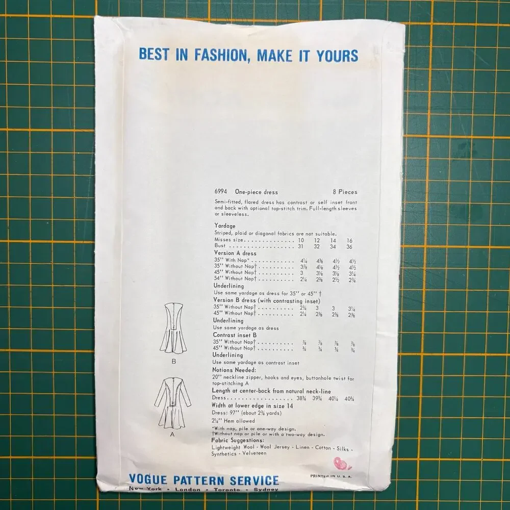 Vogue 6994 Original 1960s Mod Flared Dress Sewing Pattern Vtg Bust 31” Uncut!